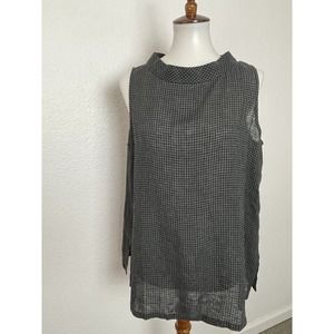 Eileeen Fisher Petite Tank Top High Neck Plaid Linen